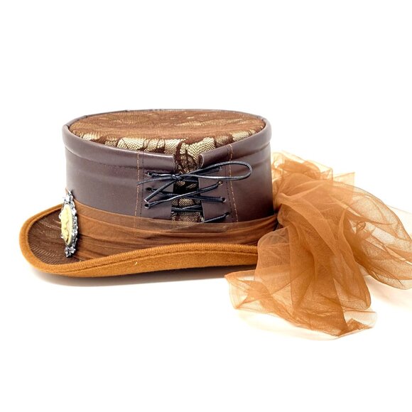 Steampunk Top Hat Metallic Scientist Time Traveler Halloween Costume Cosplay Hat - Picture 3 of 6